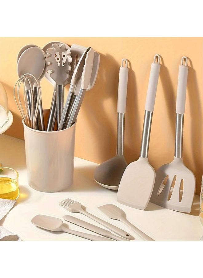 17 Pcs Khaki Silicone Kitchen Utensil Set Heat Resistant Non Stick Dishwasher Safe - Image 5